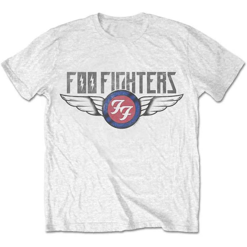 【予約商品】FOO FIGHTERS バンドTシャツ ユニセックス: Flash Wings (White) - WHITE
