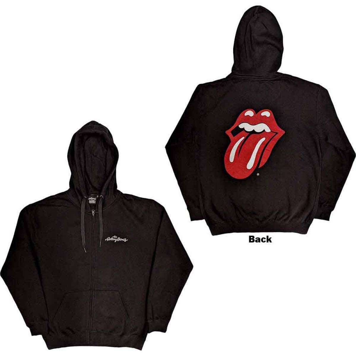 【予約商品】THE ROLLING STONES Unisex Zipped Hoodie: Logo & Tongue (Black) (Back Print) - BLACK