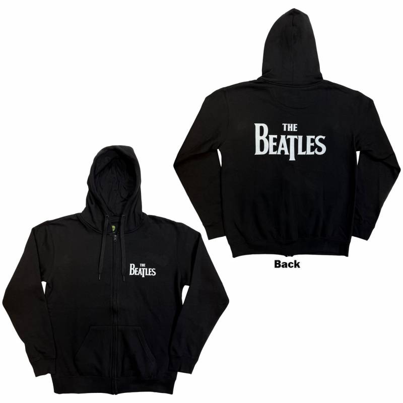 【予約商品】THE BEATLES Unisex Zipped Hoodie: Drop T Logo (Black) (Back Print)