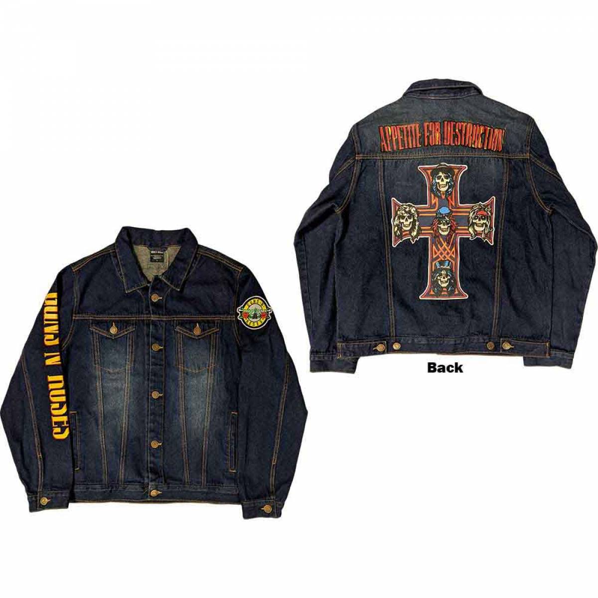 【予約商品】GUNS N' ROSES Unisex Denim Jacket: Appetite For Destruction (Denim Blue) (Back & Sleeve Print) - DENIM BLUE