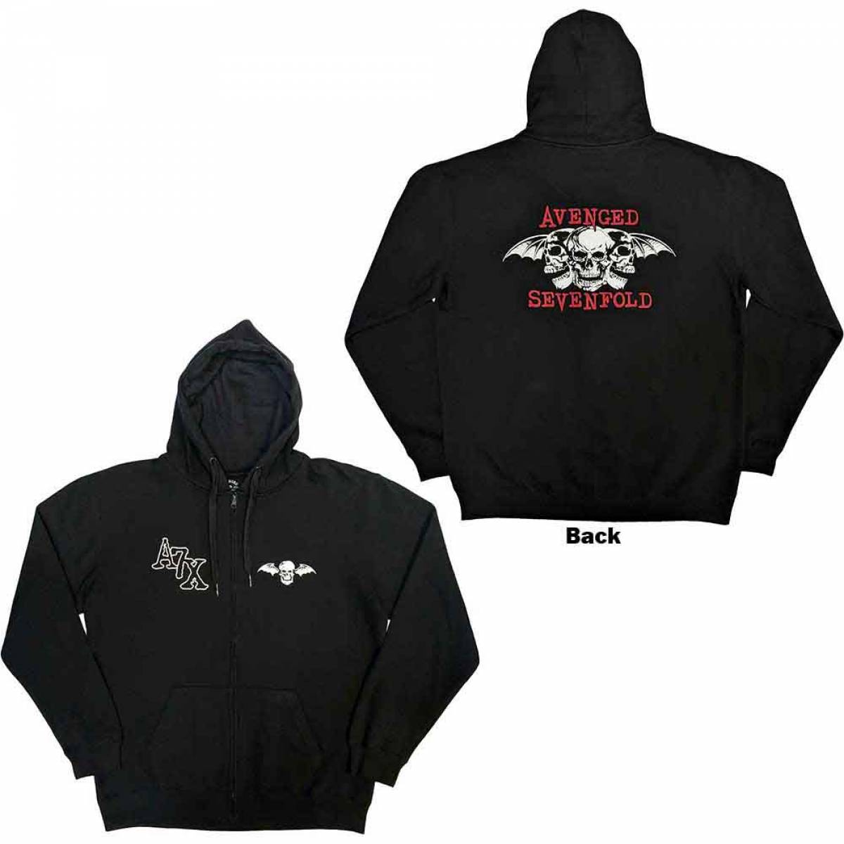 【予約商品】AVENGED SEVENFOLD Unisex Zipped Hoodie: Dead Head (Black) (Back Print) - BLACK