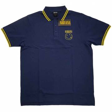 【予約商品】NIRVANA Unisex Polo Shirt: Happy Face (Navy Blue) - NAVY BLUE