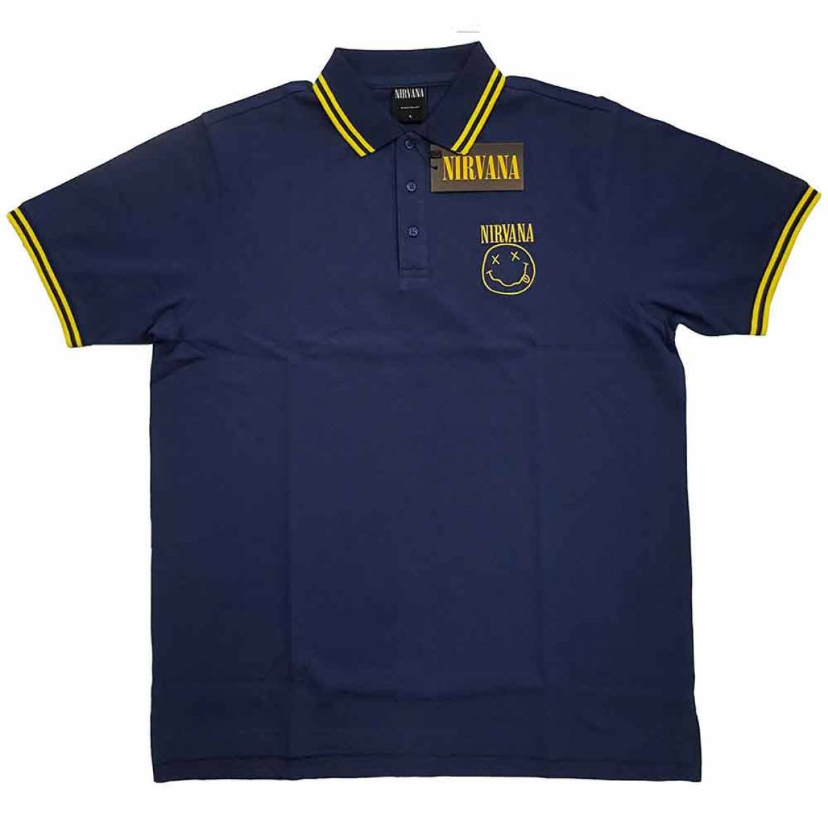 【予約商品】NIRVANA Unisex Polo Shirt: Happy Face (Navy Blue) - NAVY BLUE