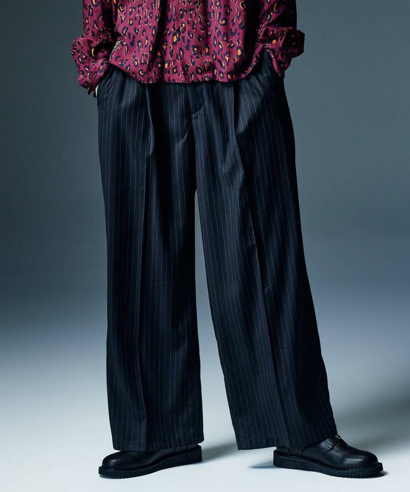 【予約商品】glamb(グラム) Stripe Grace Wide Pants / ストライプグレースワイドパンツ - Black
