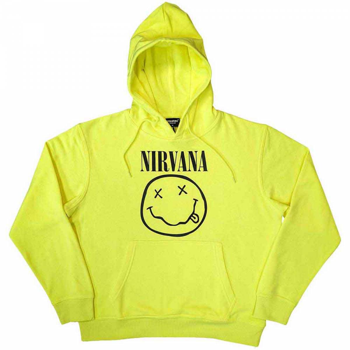 【予約商品】NIRVANA Unisex Pullover Hoodie: Inverse Happy Face (Neon Yellow) - NEON YELLOW
