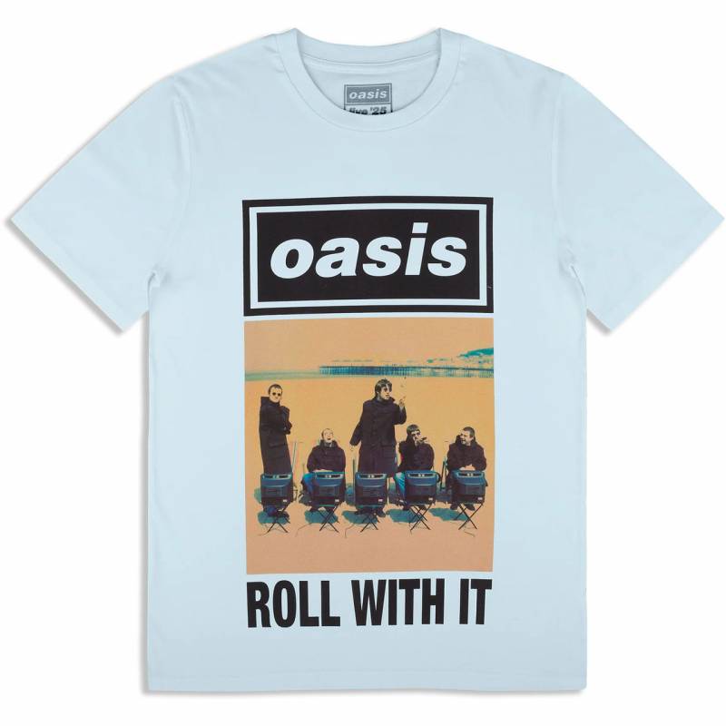 【予約商品】OASIS バンドTシャツ ユニセックス: Roll With It Single Cover (Light Blue) (Ex-Tour)