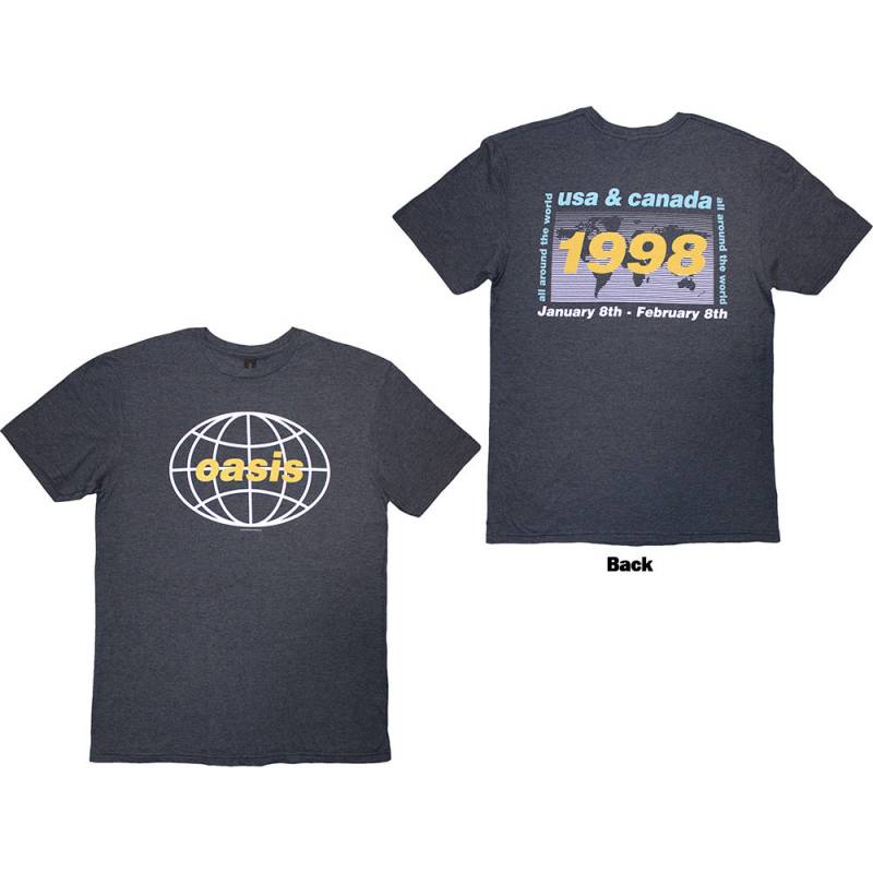 【予約商品】OASIS バンドTシャツ ユニセックス: 1998 World Tour - USA/Canada (Navy Blue) (Back Print)