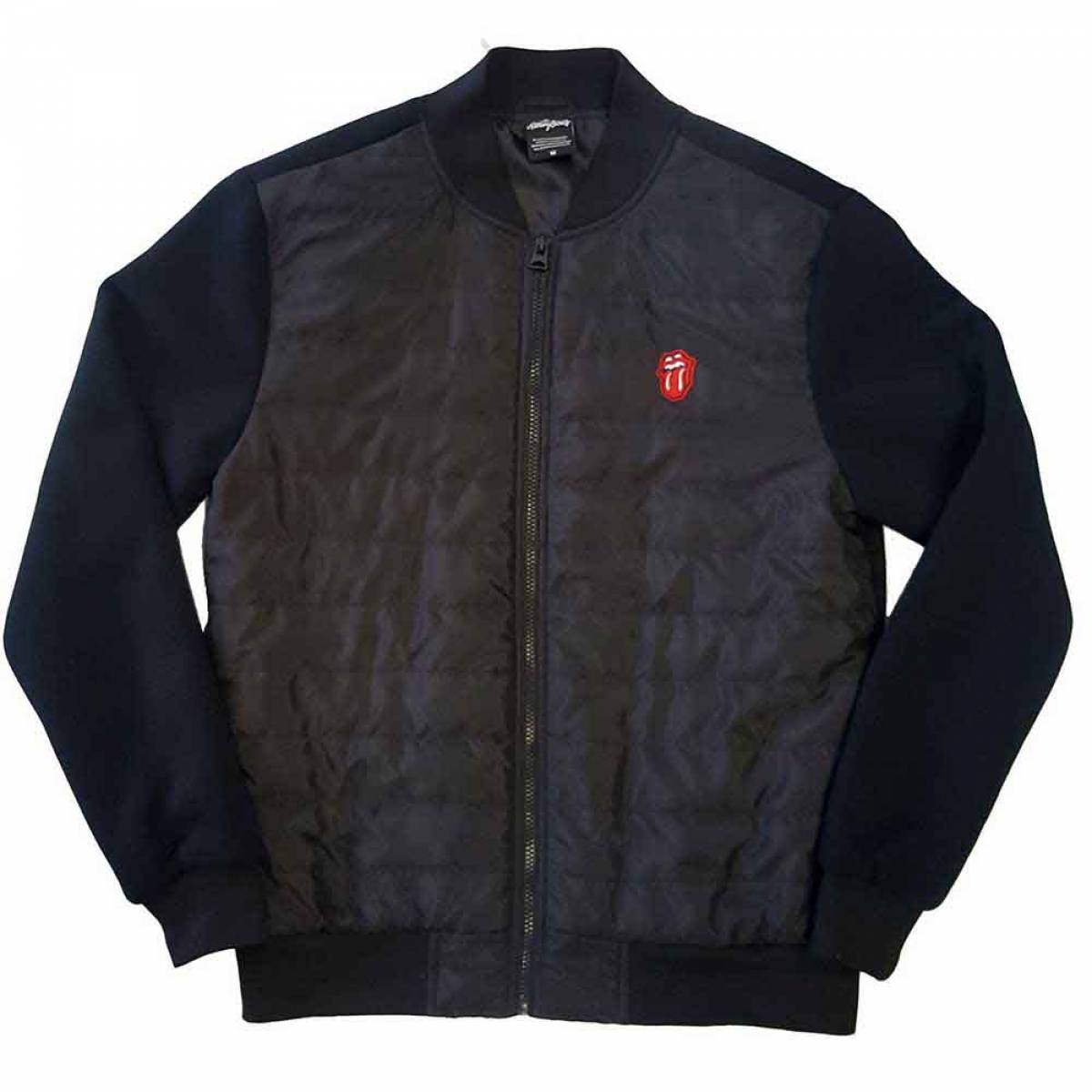 【予約商品】THE ROLLING STONES Unisex Quilted Jacket: Classic Tongue (Black) - BLACK