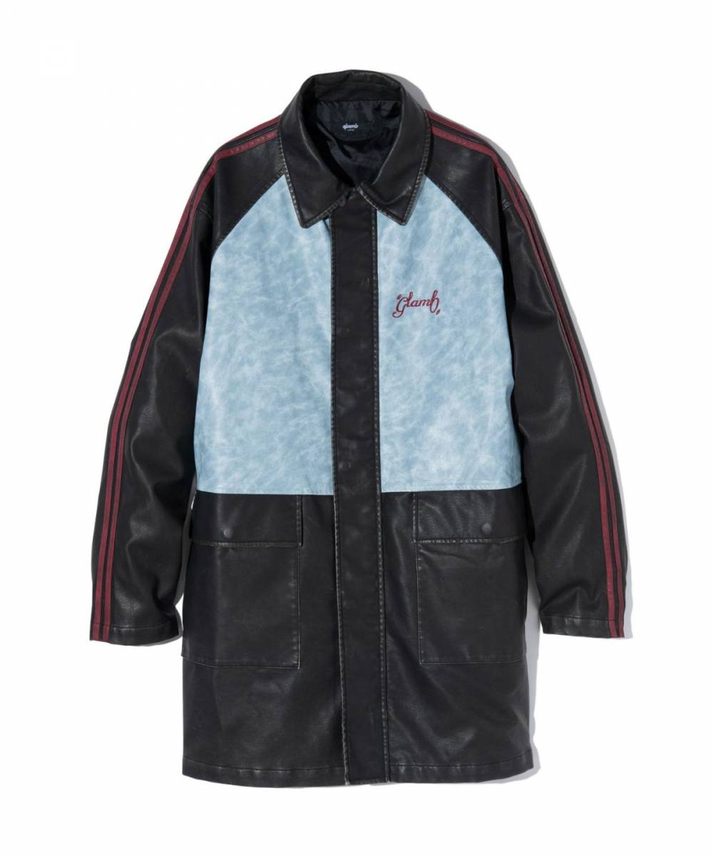 【予約商品】glamb(グラム) GB0424/JKT06 : Synth Leather Line Coat / シンセレザーラインコート - Blue