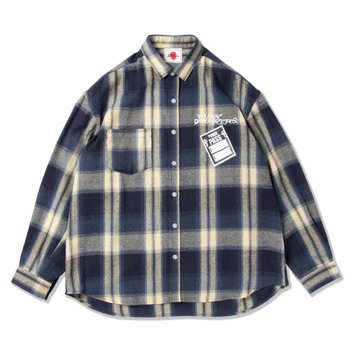 【予約商品】PUNK DRUNKERS (パンクドランカーズ) GUESTパスネルシャツ - NAVY CHECK