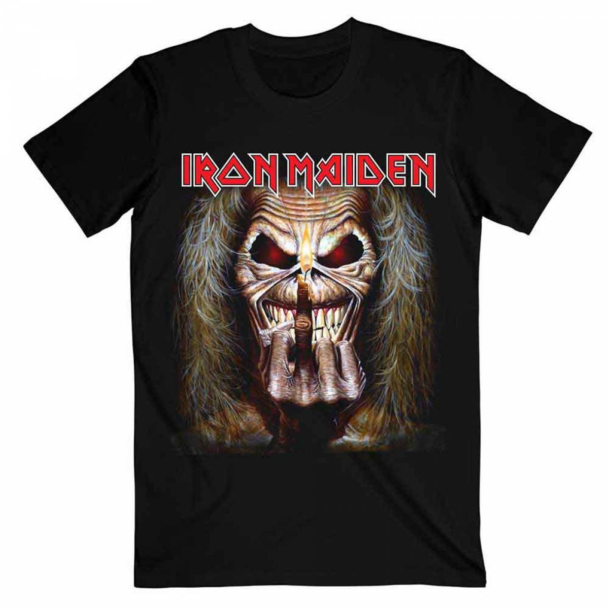 【予約商品】IRON MAIDEN バンドTシャツ ユニセックス: Eddie Candle Finger - BLACK