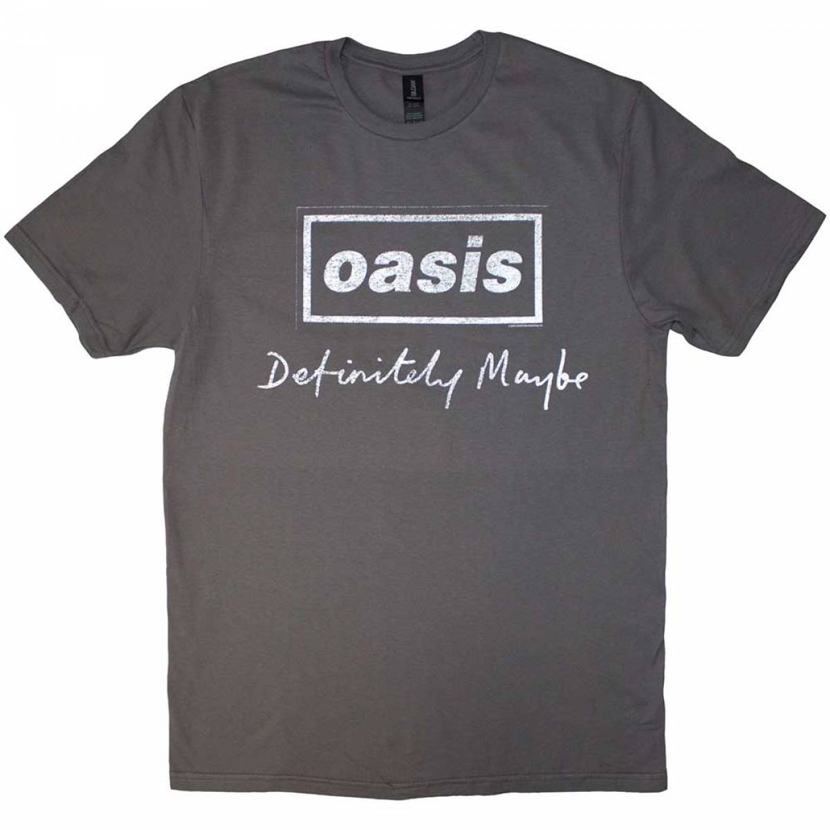 OASIS バンドTシャツ ユニセックス: Definitely Maybe Distressed Text Logo - CHARCOAL GREY