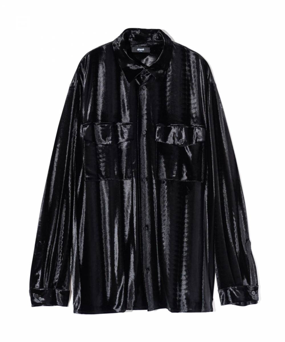 【予約商品】glamb(グラム) GB0424/SH08 : Glamorous Shade Velour Shirt / グラマラスシェイドベロアシャツ - Black