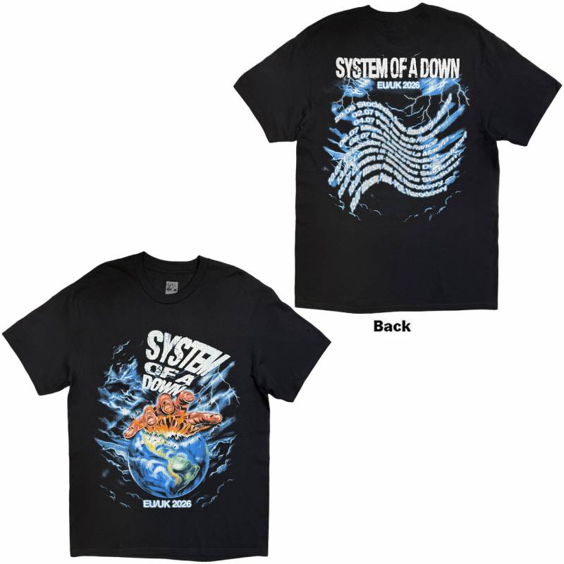 【予約商品】SYSTEM OF A DOWN バンドTシャツ ユニセックス: Hand/Globe Tour '26 (Black) (Back Print & Ex-Tour)