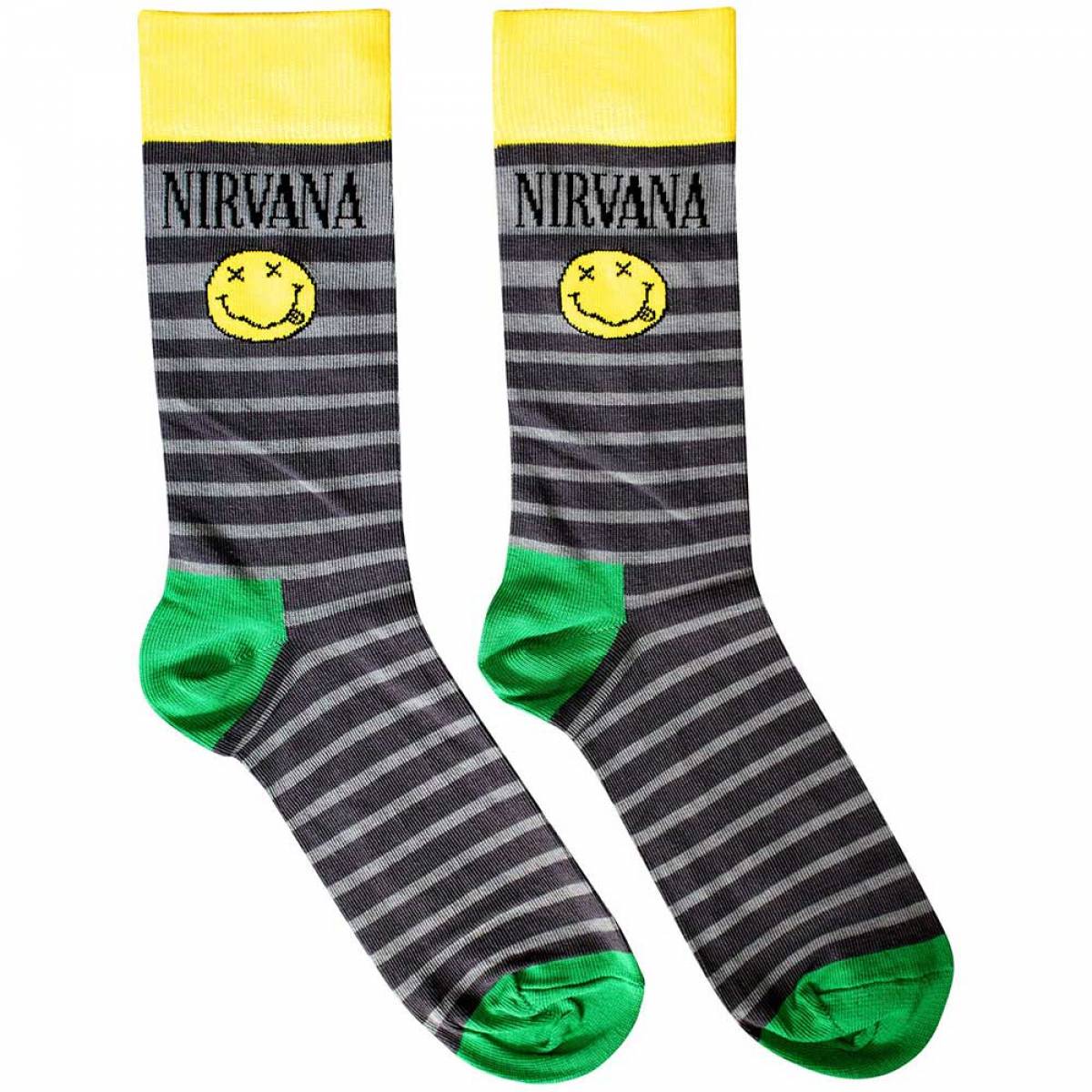 【予約商品】NIRVANA Unisex Ankle Socks: Happy Face & Logo Stripes (Grey) (UK Size 6 - 11) - GREY