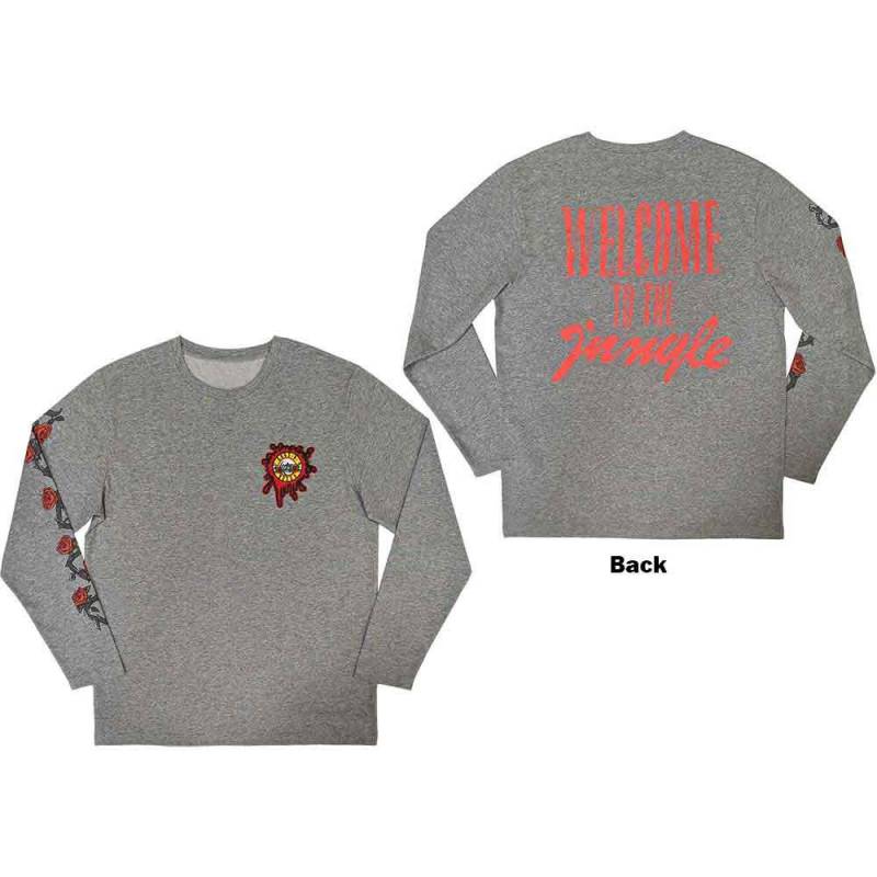 【予約商品】GUNS N' ROSES Unisex Long Sleeve バンドTシャツ: Splatter Seal (Grey) (Back & Sleeve print)