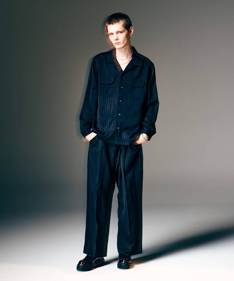 【予約商品】glamb(グラム) Stripe Jacquard Linen Shirt Set Up/ストライプジャガードリネンセットアップ - Black