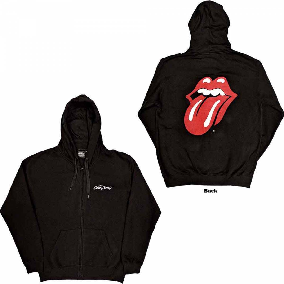 【予約商品】THE ROLLING STONES Unisex Zipped Hoodie: Classic Tongue (Black) (Back Print) - BLACK