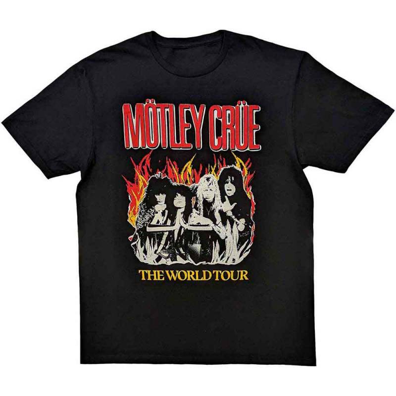 【予約商品】MOTLEY CRUE バンドTシャツ ユニセックス: Vintage World Tour Flames (Black)