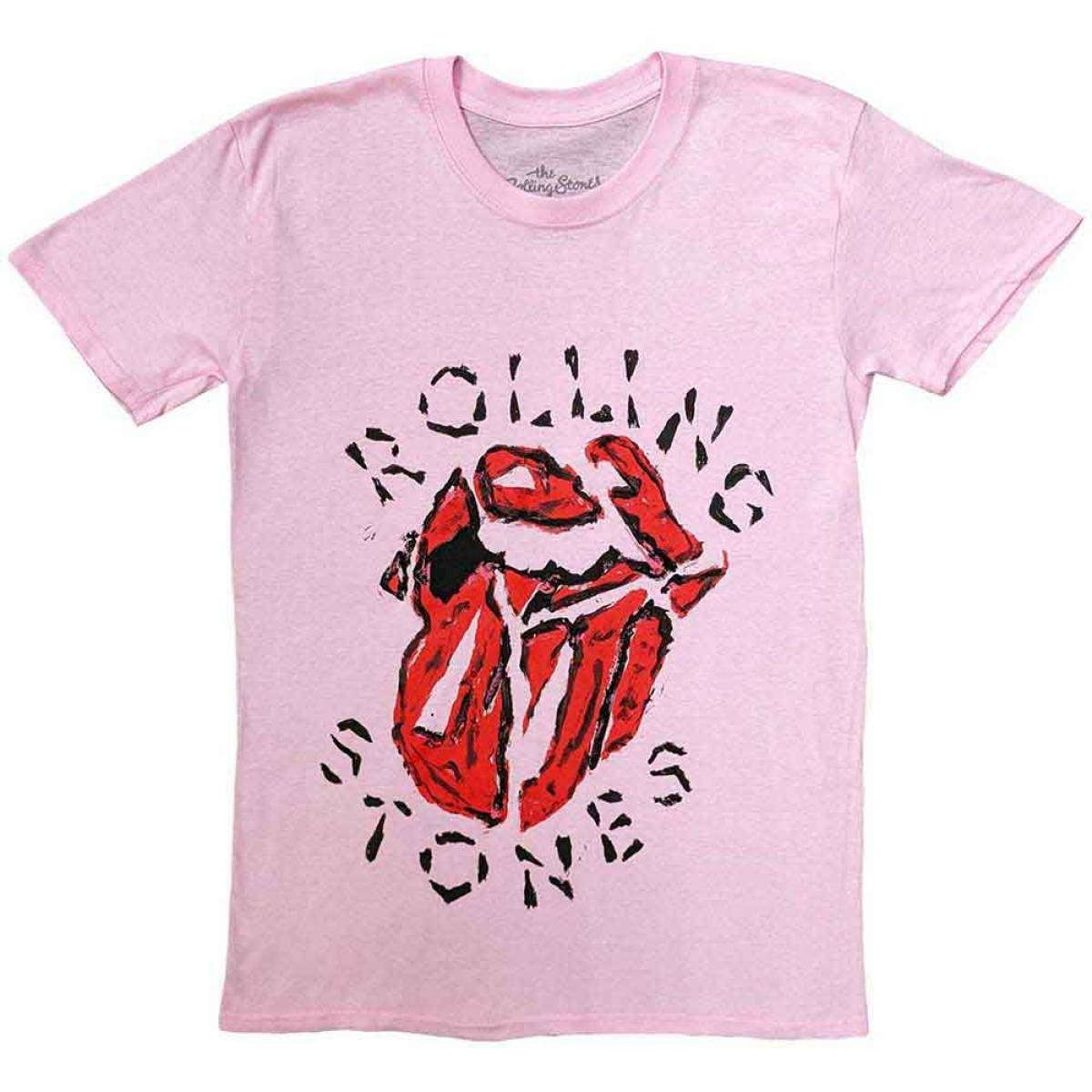 【予約商品】THE ROLLING STONES バンドTシャツ ユニセックス: Hackney Diamonds Painted Tongue (Pink) - PINK