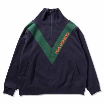 【予約商品】PUNK DRUNKERS (パンクドランカーズ) DVDハーフZIPトレーナー - NAVY