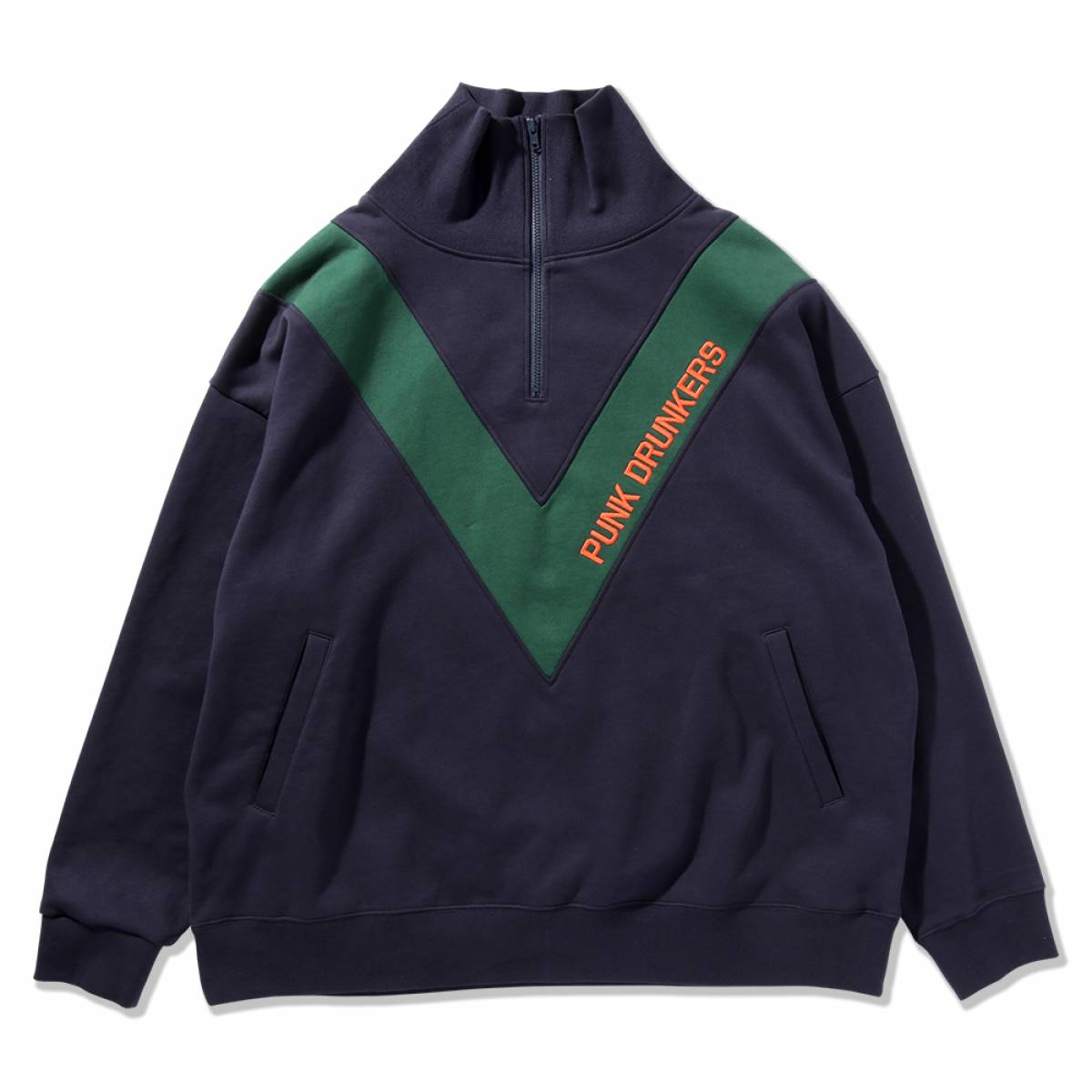 【予約商品】PUNK DRUNKERS (パンクドランカーズ) DVDハーフZIPトレーナー - NAVY