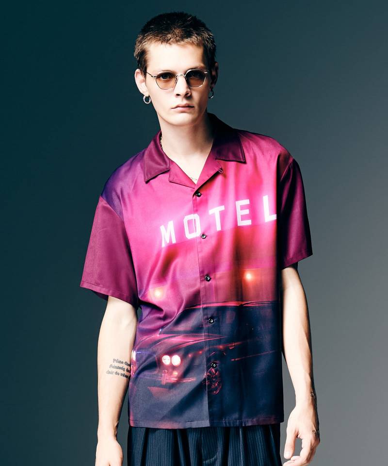 【予約商品】glamb(グラム)Midnight Open Collar Shirt / ミッドナイトオープンカラーシャツ - Red