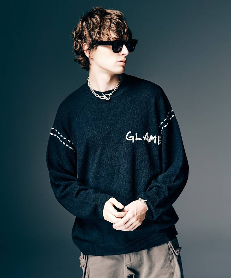 【予約商品】glamb(グラム) Hand Beaded Logo Knit / ハンドビーデッドロゴニット - Black