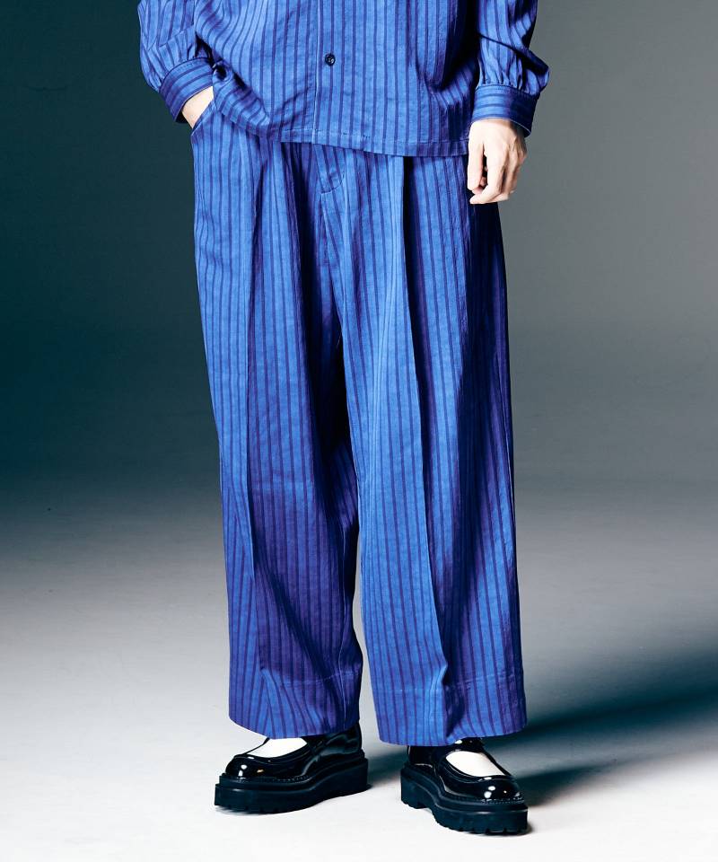 【予約商品】glamb(グラム) Stripe Jacquard Linen Pants / ストライプジャガードリネンパンツ - Blue