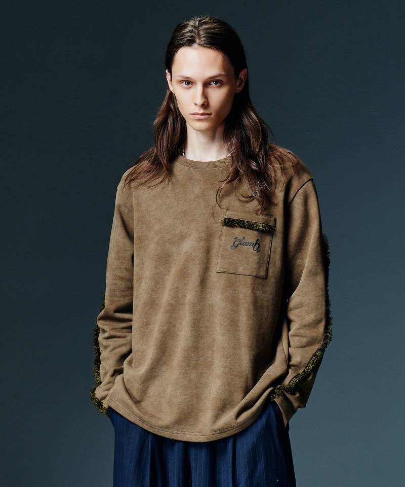 【予約商品】glamb(グラム) Fringe Sweat / フリンジスウェット - Khaki