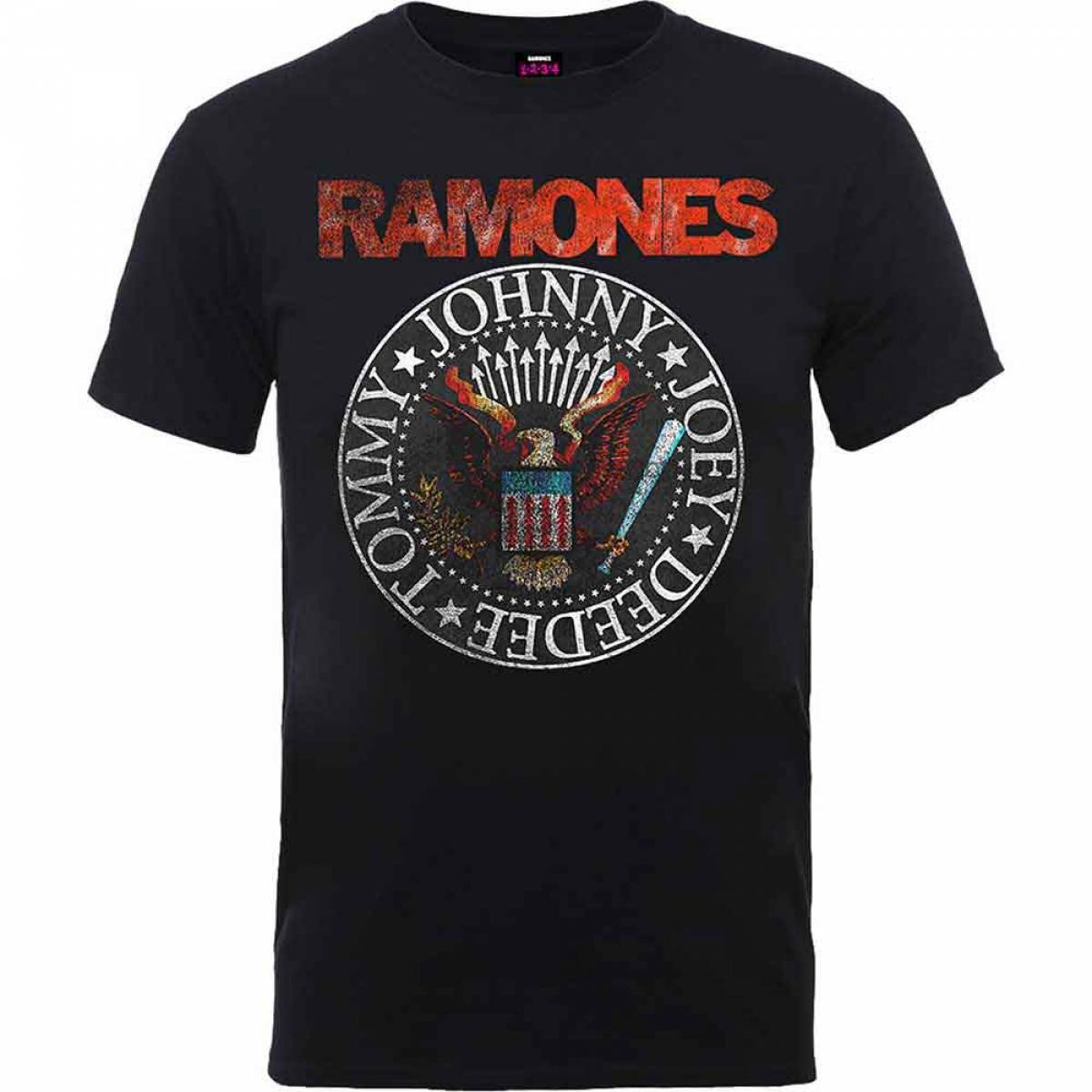 【予約商品】RAMONES バンドTシャツ ユニセックス: Vintage Eagle Seal (Black) - BLACK