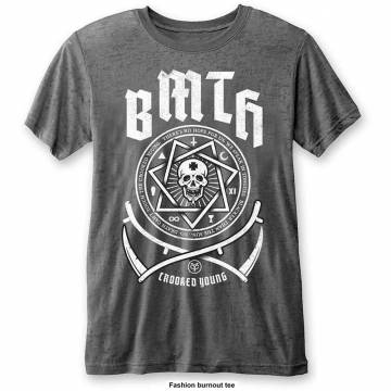 【予約商品】BRING ME THE HORIZON Unisex Burnout バンドTシャツ: Crooked Young (Charcoal Grey) - CHARCOAL GREY