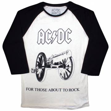 【予約商品】AC/DC Unisex Raglan バンドTシャツ: For Those About To Rock (Black & White) - BLACK & WHITE