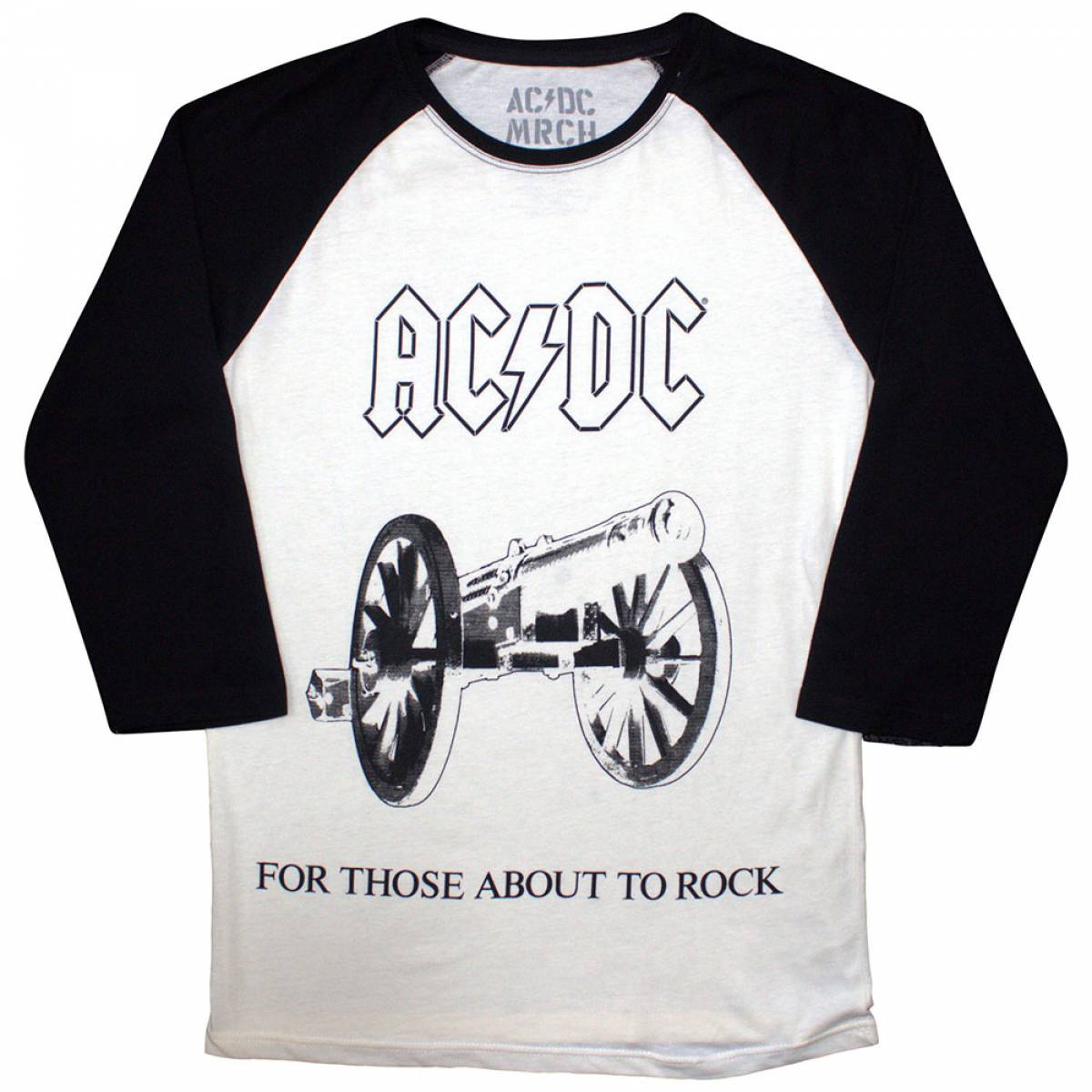 【予約商品】AC/DC Unisex Raglan バンドTシャツ: For Those About To Rock (Black & White) - BLACK & WHITE
