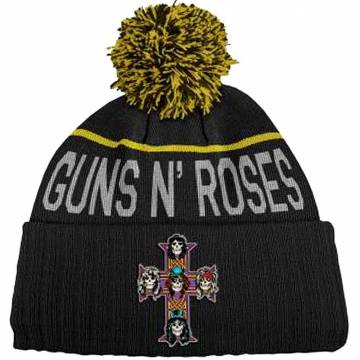 【予約商品】GUNS N' ROSES Unisex Bobble Beanie Hat: Cross (Black & Yellow) - BLACK & YELLOW
