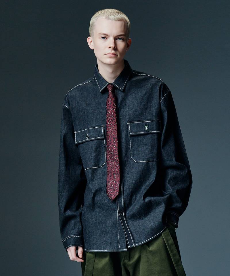 【予約商品】glamb(グラム) Eaten Apple Denim Shirt / イートゥンアップルデニムシャツ - Black