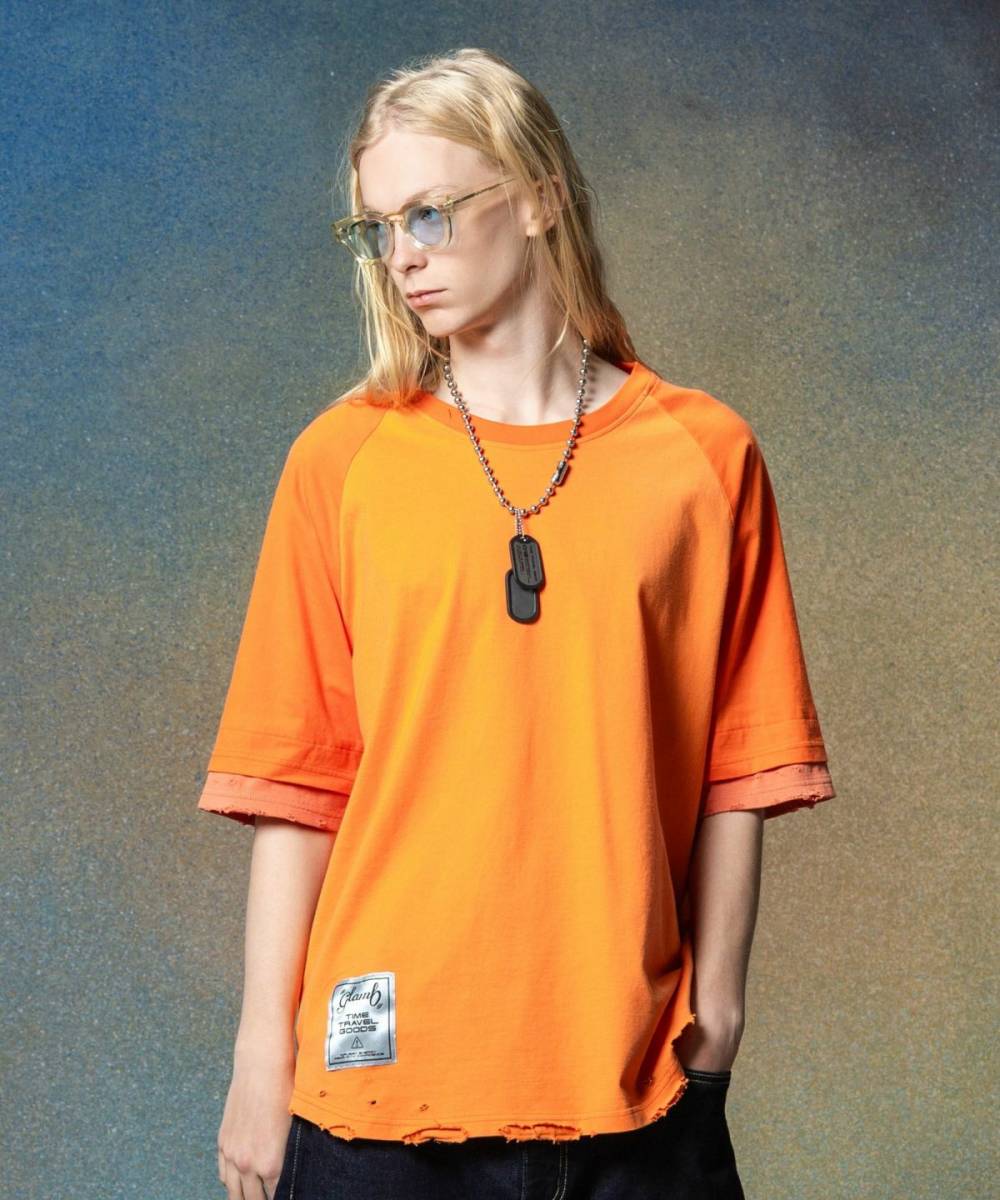 【予約商品】glamb(グラム)GB0225/CS12 : Damaged Raglan T-Shirt / ダメージラグランＴシャツ - Orange