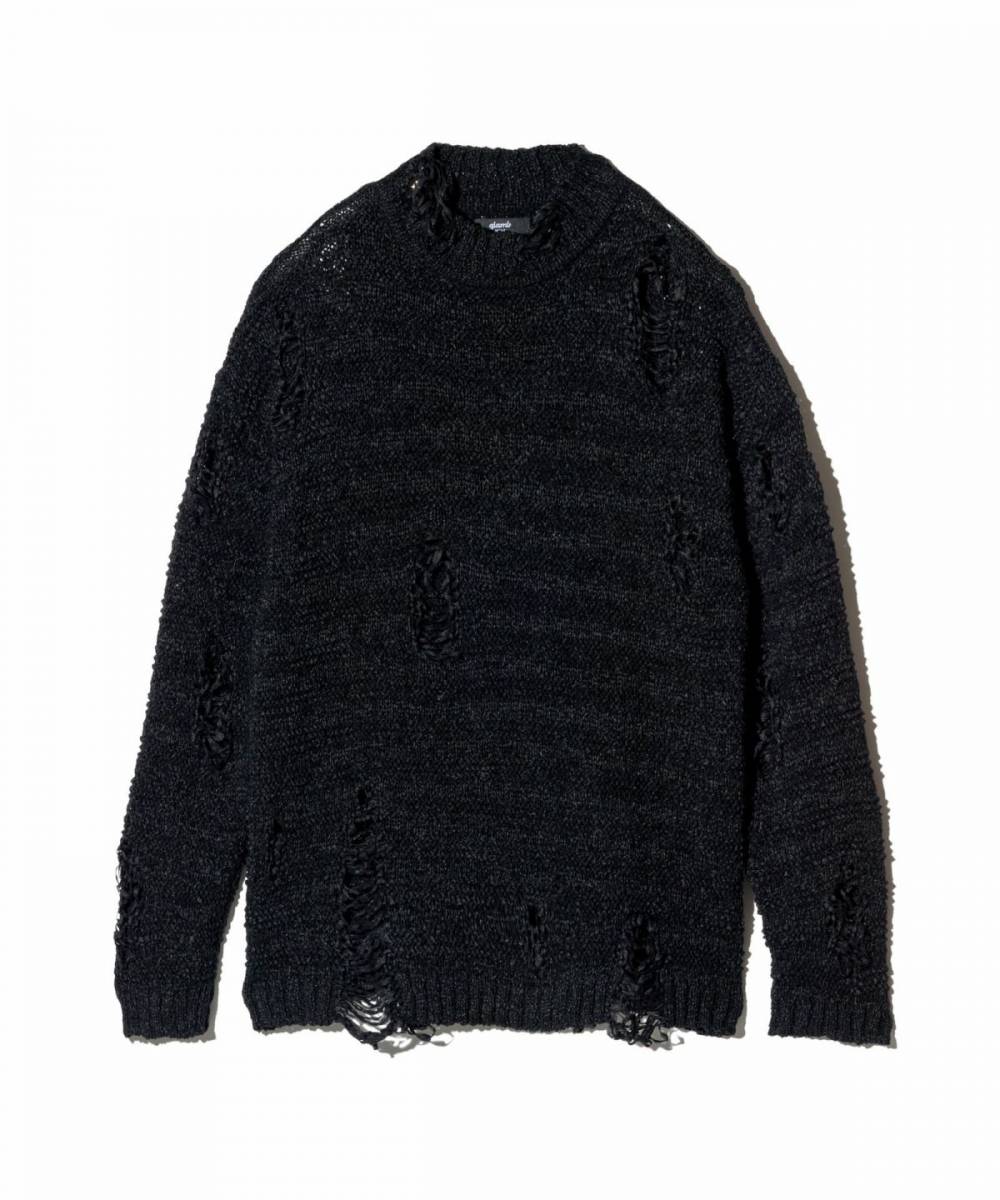 【予約商品】glamb(グラム)GB0125/KNT06 : Crush Mock Neck Knit / クラッシュモックネックニット - Black