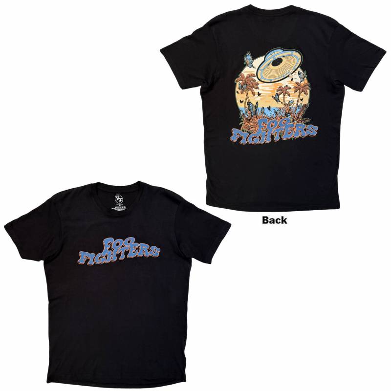 【予約商品】FOO FIGHTERS Unisex Premium Carbon バンドTシャツ: Space Butterflies (Black) (Back Print)