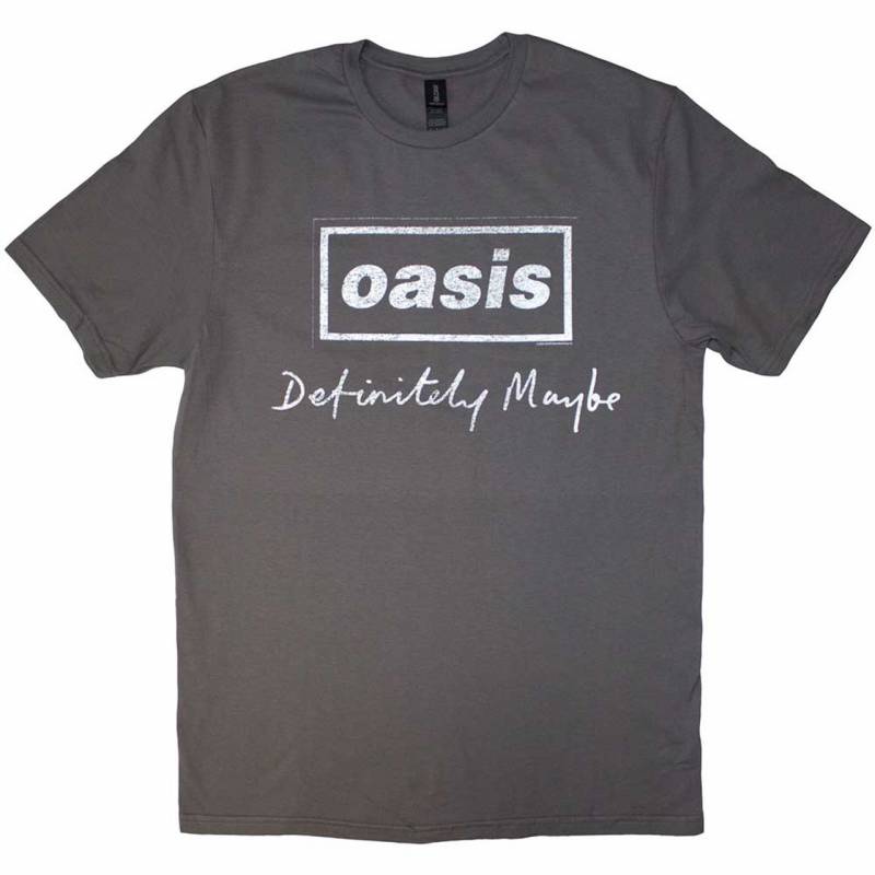 【予約商品】OASIS バンドTシャツ ユニセックス: Definitely Maybe Distressed Text Logo (Charcoal Grey)