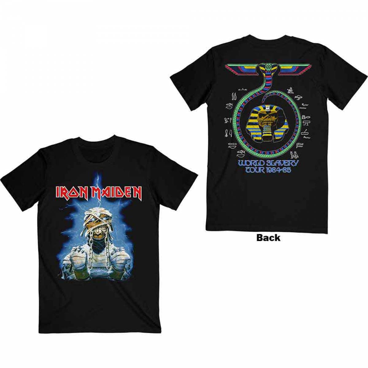 【予約商品】IRON MAIDEN バンドTシャツ ユニセックス: World Slavery Tour '84 - '85 (Back Print) - BLACK