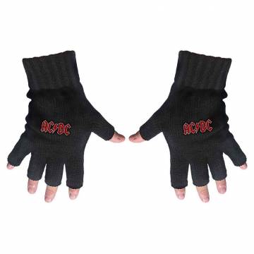 【予約商品】AC/DC Unisex Fingerless Gloves: Classic Red Logo - BLACK