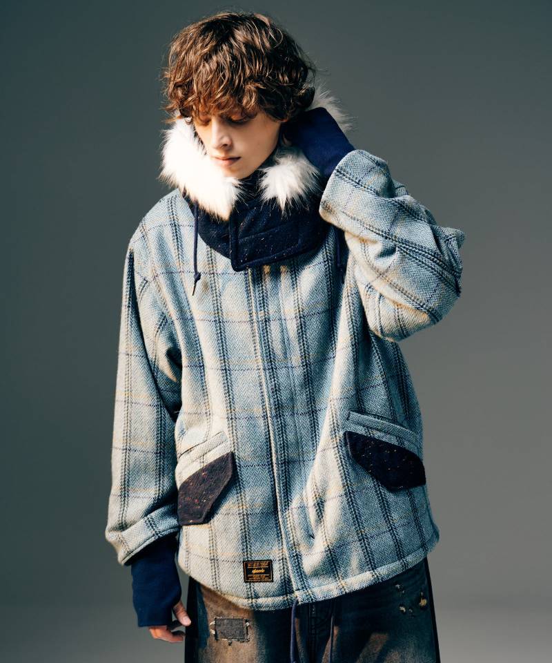 【予約商品】glamb(グラム)High Neck Short Mods Coat / ハイネックショートモッズコート - Blue