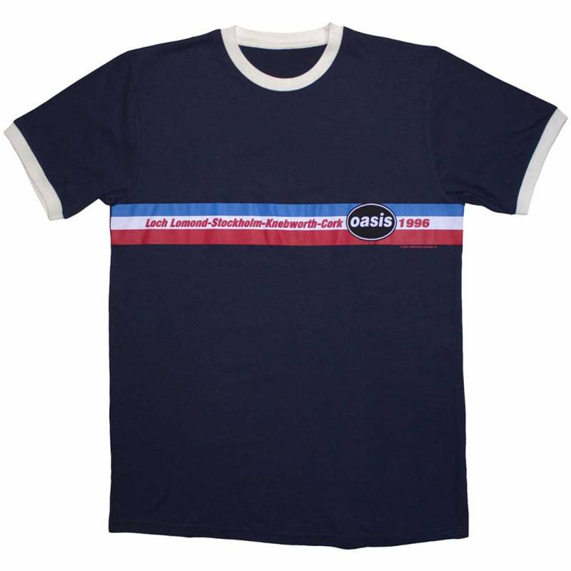 【予約商品】OASIS Unisex Ringer バンドTシャツ: 1996 Tour Horizontal Stripes (Navy Blue)