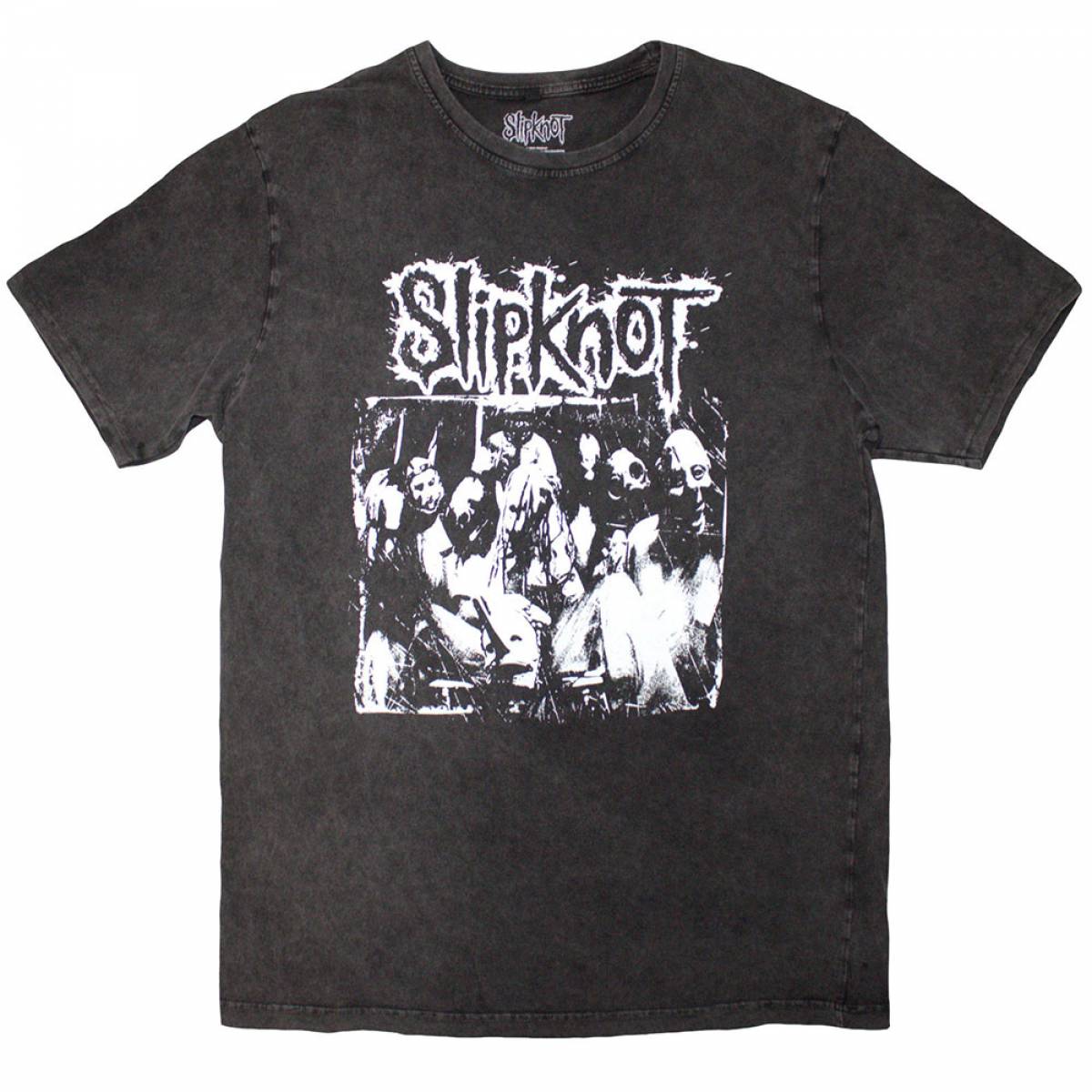 【予約商品】SLIPKNOT Unisex Stone Wash バンドTシャツ: Album Splatter (Charcoal Grey) (Back Print) - CHARCOAL GREY