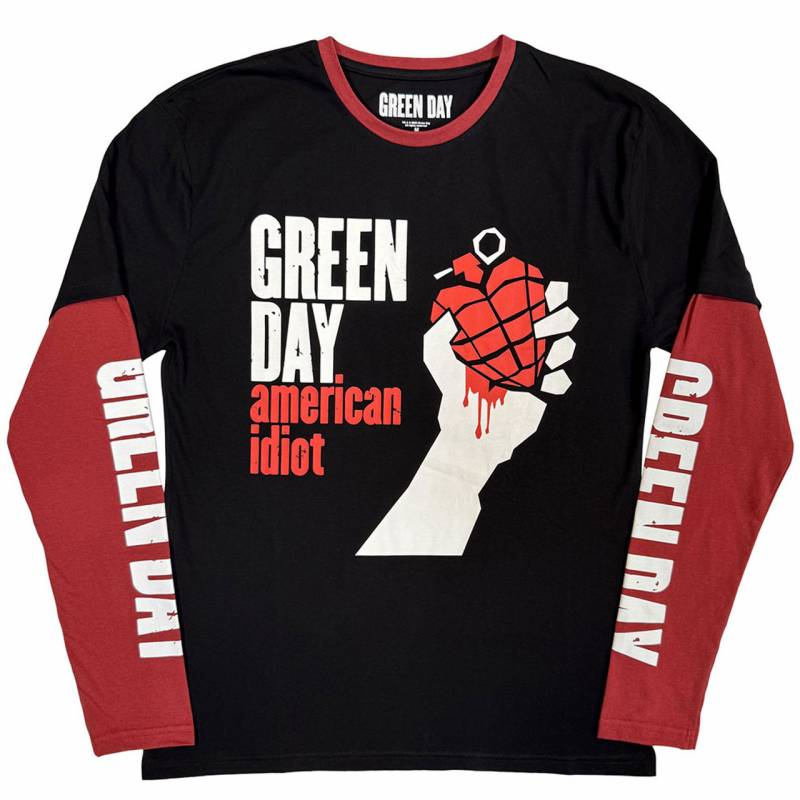 GREEN DAY Unisex Layered Long Sleeve バンドTシャツ: American Idiot (Black & Red)