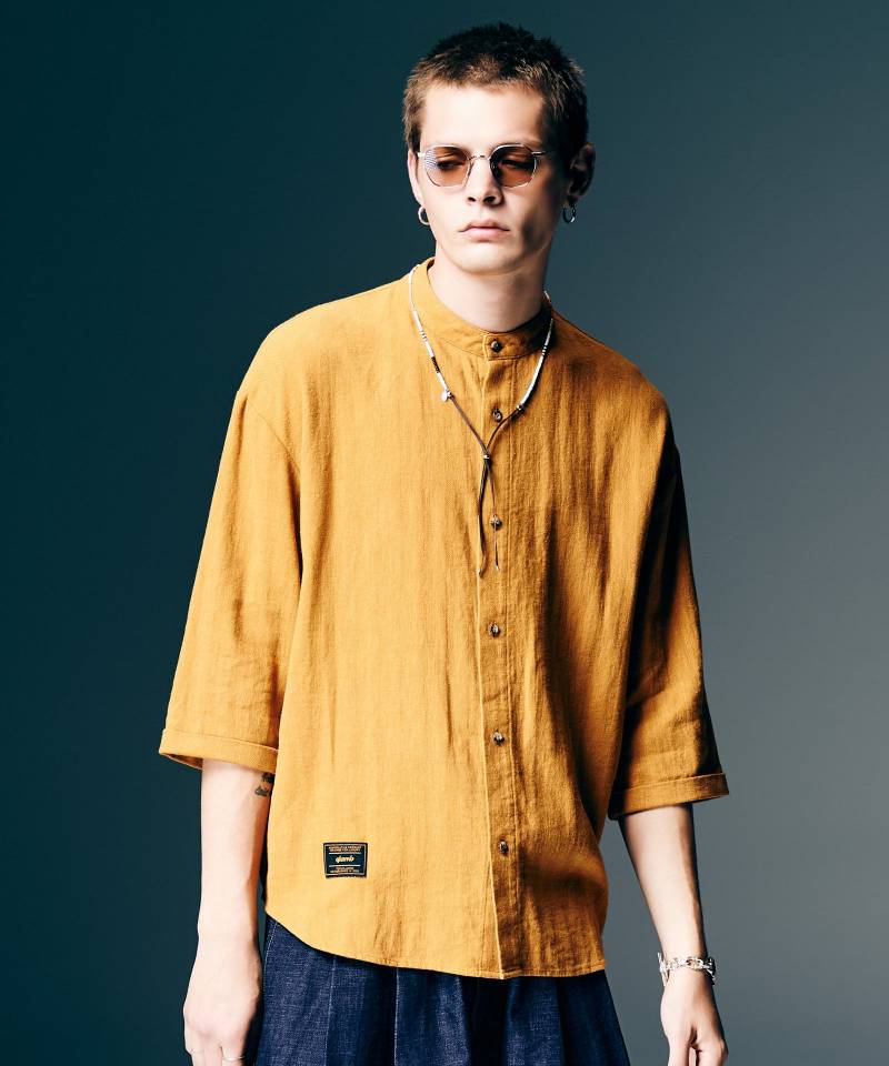 【予約商品】glamb(グラム)Stand Collar Shirt / スタンドカラーシャツ - Mustard