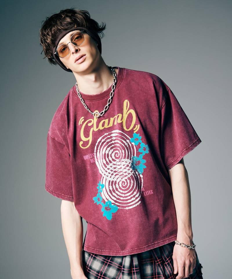 【予約商品】glamb(グラム) Spiral Flower T-Shirt / スパイラルフラワーTシャツ - Red