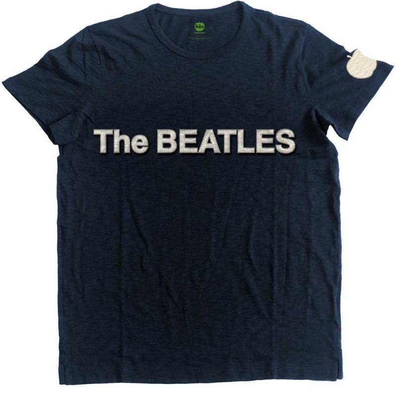 【予約商品】THE BEATLES バンドTシャツ ユニセックス: Logo & Apple App Slub Applique (Navy Blue) (Embellished)