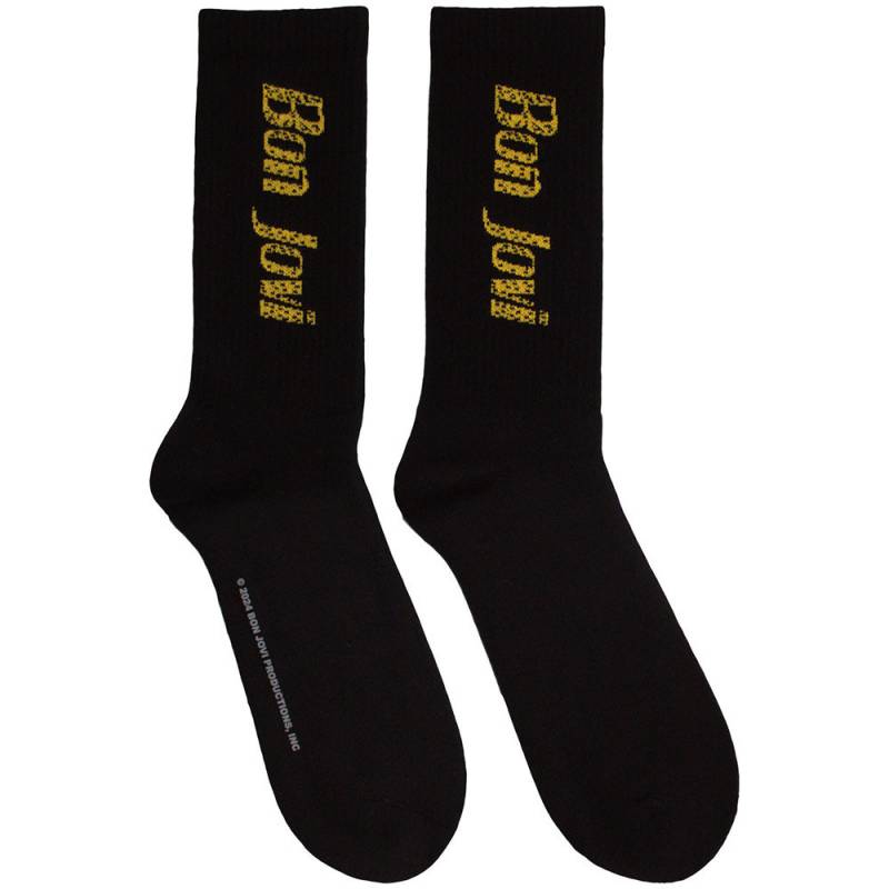 【予約商品】BON JOVI Unisex Terry Socks: Yellow Logo (Black) (UK Size 7 - 11)